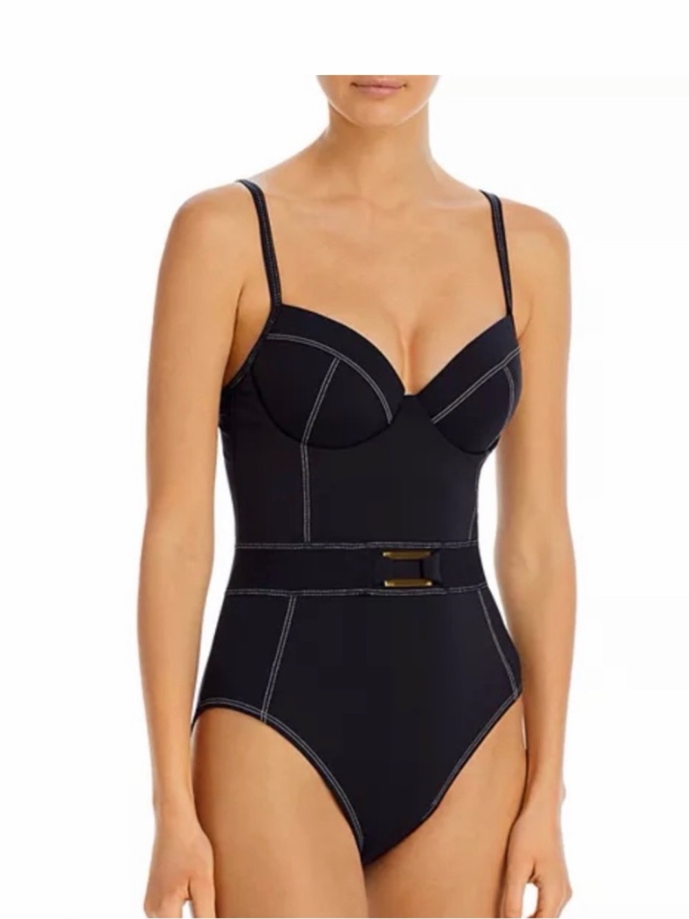 Black Underwire One-Piece Swimsuit with Contrast Stitching